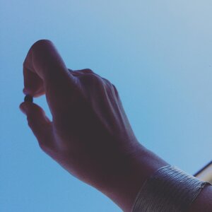 Un grain de café gourmet Valmandin fraîchement torréfié en contrejour d'un ciel bleu.